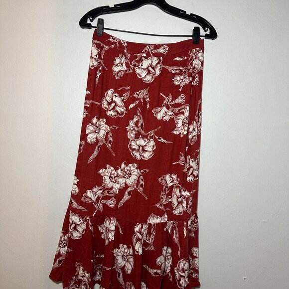 ZARA Red Floral Ruffle Midi Skirt – Size Small - Picture 9 of 10